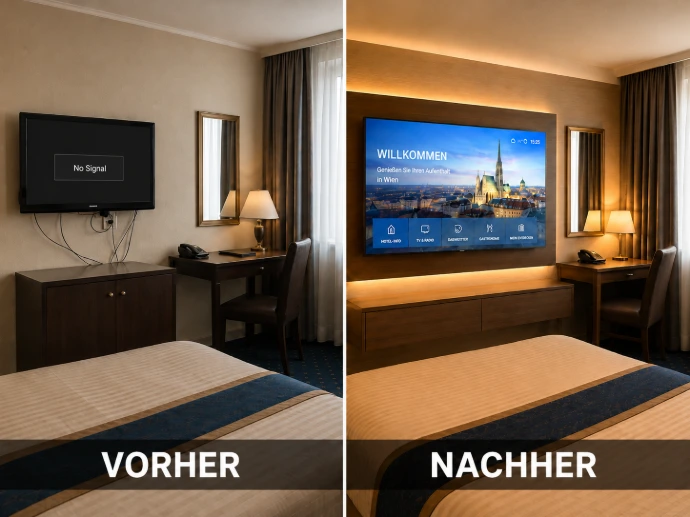 Hotel-TV Vorher-Nachher